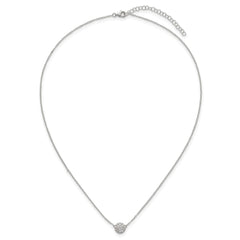 Sterling Silver Polished 7.00mm Pave CZ Circle 16 Inch with 2 Inch Extension Necklace