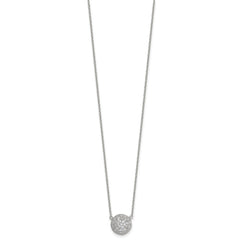 Sterling Silver Polished 11.00mm Pave CZ Circle 16 Inch with 2 Inch Extension Necklace