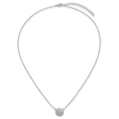 Sterling Silver Polished 11.00mm Pave CZ Circle 16 Inch with 2 Inch Extension Necklace