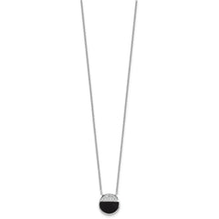 Sterling Silver Rhodium-plated Polished Black Onyx and CZ Circle 16 inch with 2 inch Extender Necklace