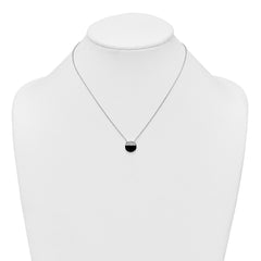 Sterling Silver Rhodium-plated Polished Black Onyx and CZ Circle 16 inch with 2 inch Extender Necklace