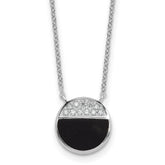 Sterling Silver Rhodium-plated Polished Black Onyx and CZ Circle 16 inch with 2 inch Extender Necklace