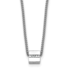Sterling Silver Rhodium-plated Polished Fancy CZ Cube 16 Inch with 2 Inch Extension Necklace