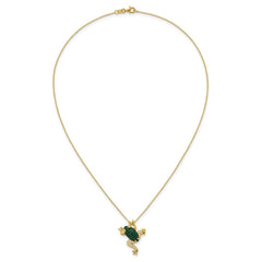 Sterling Silver Gold-tone CZ and Lab Created Malachite Frog 18 inch Necklace