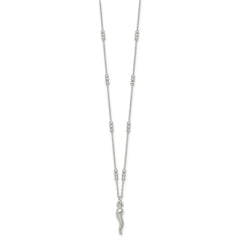 Sterling Silver Polished and Beaded Italian Horn 18 Inch Necklace