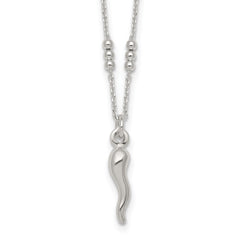 Sterling Silver Polished and Beaded Italian Horn 18 Inch Necklace