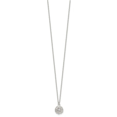 Sterling Silver Polished CZ Flower 16 Inch with 2 Inch Extension Necklace