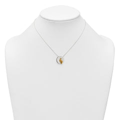 Sterling Silver with Gold-tone Polished Footprint Dangle on Disc 16 inch Necklace