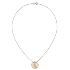 Sterling Silver with Gold-tone Polished Footprint Dangle on Disc 16 inch Necklace