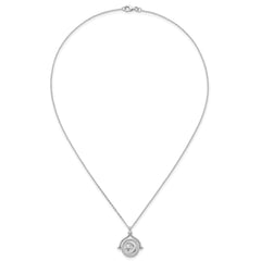 Sterling Silver Rhodium-plated Sun Front/Moon and Star Back Reversible Spinning Pendant 18 inch Necklace
