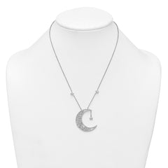 Sterling Silver Rhodium-plated Polished CZ Filigree Moon and Stars 18 Inch Necklace