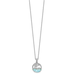 Sterling Silver Rhodium-plated Polished Larimar Beach Scene 16 Inch with 1.75 Inch Extension Necklace