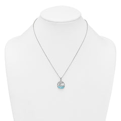 Sterling Silver Rhodium-plated Polished Larimar Beach Scene 16 Inch with 1.75 Inch Extension Necklace