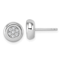Sterling Silver Rhodium-plated CZ Round Cluster Post Earrings
