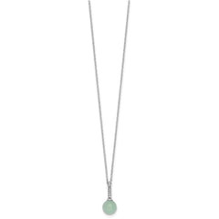 Sterling Silver Rhodium-plated Aventurine and CZ 16 inch with 2 inch Extender Necklace