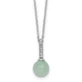 Sterling Silver Rhodium-plated Aventurine and CZ 16 inch with 2 inch Extender Necklace