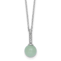 Sterling Silver Rhodium-plated Aventurine and CZ 16 inch with 2 inch Extender Necklace