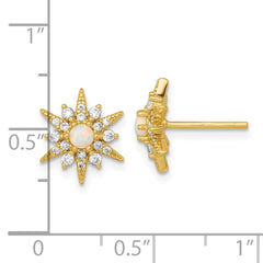 Sterling Silver Gold-Tone Polished Lab Created Opal and CZ Starburst Post Earrings