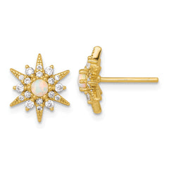 Sterling Silver Gold-Tone Polished Lab Created Opal and CZ Starburst Post Earrings