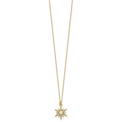 Sterling Silver Gold-Tone Polished Lab Created Opal and CZ Starburst 16 Inch with 2 Inch Extension Necklace