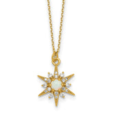 Sterling Silver Gold-Tone Polished Lab Created Opal and CZ Starburst 16 Inch with 2 Inch Extension Necklace