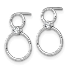Sterling Silver Rhodium-plated Polished CZ Two Circles Post Dangle Earrings