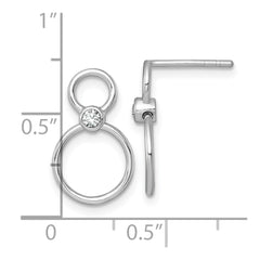 Sterling Silver Rhodium-plated Polished CZ Two Circles Post Dangle Earrings