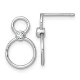 Sterling Silver Rhodium-plated Polished CZ Two Circles Post Dangle Earrings