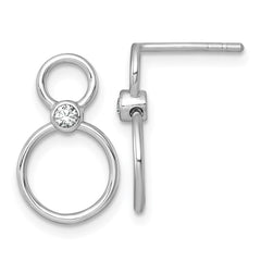 Sterling Silver Rhodium-plated Polished CZ Two Circles Post Dangle Earrings