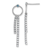Sterling Silver Rhodium-plated Blue and White CZ Circle with 2 Drops Dangle Post Earrings