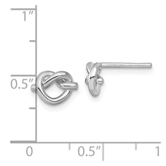 Sterling Silver Rhodium-plated Polished Knot Heart Post Earrings