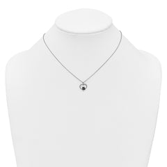 Sterling Silver Rhodium-plated Heart with Black Enameled Paw Print 16 inch with 1.5 inch Extension Necklace