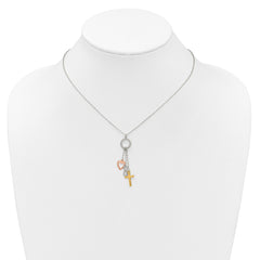 Sterling Silver Infinity and Gold-tone Cross and Rose-tone Heart BLESSED Circle 16 inch Necklace