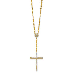 Sterling Silver Gold-tone Polished Fancy CZ Latin Cross 16 Inch with 2 Inch Extension Necklace