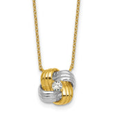 Sterling Silver Gold-tone and Rhodium-plated Polished CZ Knot 18 inch Necklace