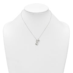 Sterling Silver Polished Cat Silhouette and Puffed Heart Charm 16 inch Necklace