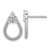 Sterling Silver Rhodium-plated Three CZ Textured Loop Post Earrings