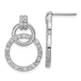 Sterling Silver Rhodium-plated Polished CZ Two Circle Dangle Post Earrings
