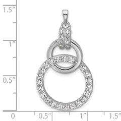 Sterling Silver Rhodium-plated Polished CZ Two Circle Pendant