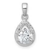 Sterling Silver Rhodium-plated Polished Round CZ Teardrop Pendant