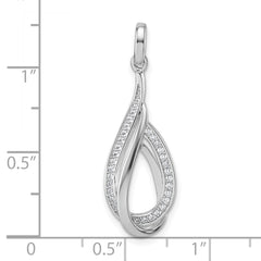 Sterling Silver Rhodium-plated CZ Polished Tear Drop Swirl Pendant