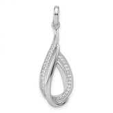 Sterling Silver Rhodium-plated CZ Polished Tear Drop Swirl Pendant