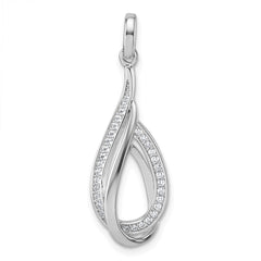Sterling Silver Rhodium-plated CZ Polished Tear Drop Swirl Pendant