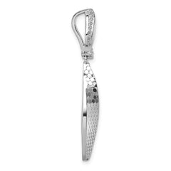 Sterling Silver Rhodium-plated CZ Polished Textured Abstract Tear Drop Pendant