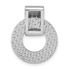 Sterling Silver Rhodium-plated CZ Polished Textured Moveable and Reversible Circle Doorknocker Pendant