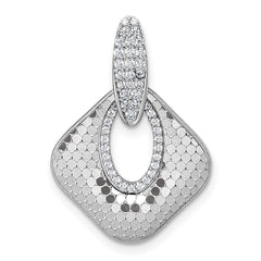 Sterling Silver Rhodium-plated CZ Polished Textured Doorknocker Pendant