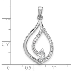 Sterling Silver Rhodium-plated Marquise CZ Polished Teardrop Pendant