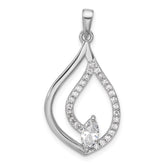 Sterling Silver Rhodium-plated Marquise CZ Polished Teardrop Pendant