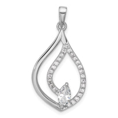 Sterling Silver Rhodium-plated Marquise CZ Polished Teardrop Pendant