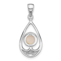 Sterling Silver Rhodium-plated Polished Round Mother of Pearl in Teardrop Pendant